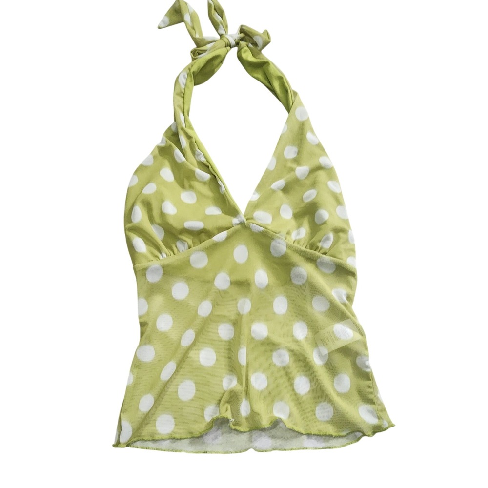 See You Monday Lime Green Polka Dot Mesh Halter Top Lettuce Edge NWT XS